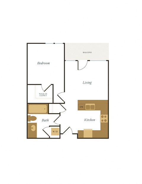 Floor plan for 1 bed, 1 bath, 595 sqft
